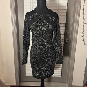 Meaneor Black Bodycon Long Sleeve Sequin Cocktail Dress Dress, Size S
